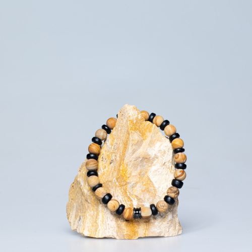 Gelbes Holz Jaspis Armband mit Kokosnuss Elementen matt 8 mm