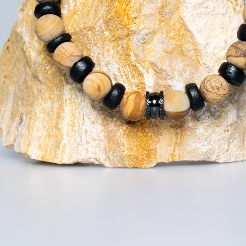 Gelbes Holz Jaspis Armband mit Kokosnuss Elementen matt 8 mm