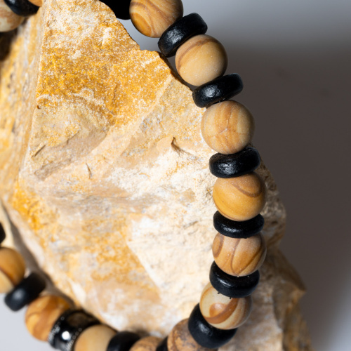 Gelbes Holz Jaspis Armband mit Kokosnuss Elementen matt 8 mm