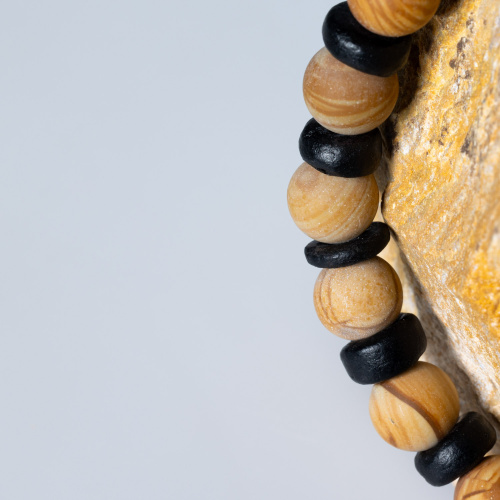 Gelbes Holz Jaspis Armband mit Kokosnuss Elementen matt 8 mm