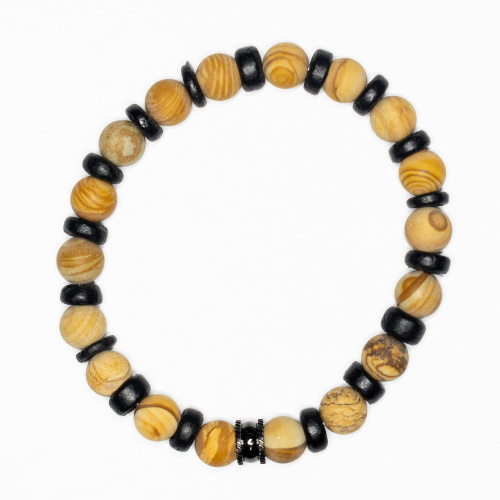 Gelbes Holz Jaspis Armband mit Kokosnuss Elementen matt 8 mm