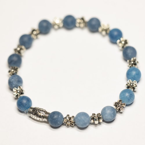 Blauer Kunststein matt 8 mm mit Blumen Elementen Armband