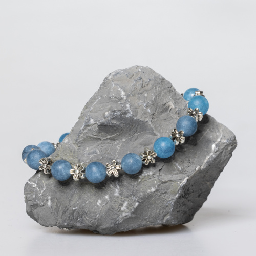 Blauer Kunststein matt 8 mm mit Blumen Elementen