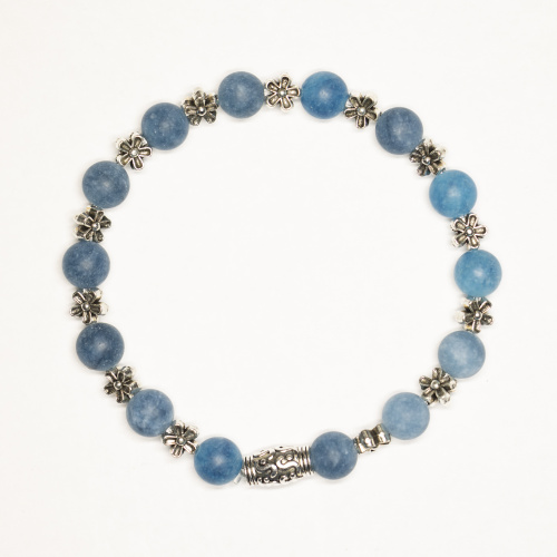 Blauer Kunststein matt 8 mm mit Blumen Elementen Armband