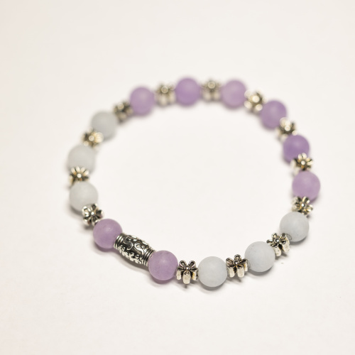 Lila-Weisses Kunststein Armband 8 mm matt mit Blumen