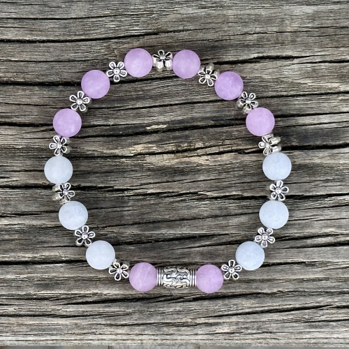 Lila-Weisses Kunststein Armband 8 mm matt mit Blumen