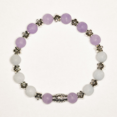 Lila-Weisses Kunststein Armband 8 mm matt mit Blumen