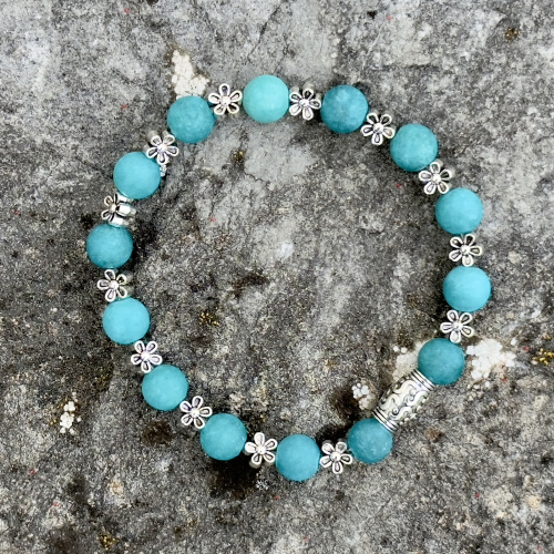 Blauer Kunststein 8 mm matt mit Blumen Elementen