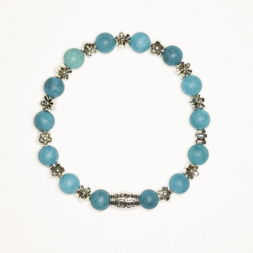 Blauer Kunststein 8 mm matt mit Blumen Elementen