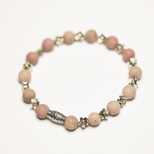 Rhodonit Armband matt 8 mm mit Blumenelementen