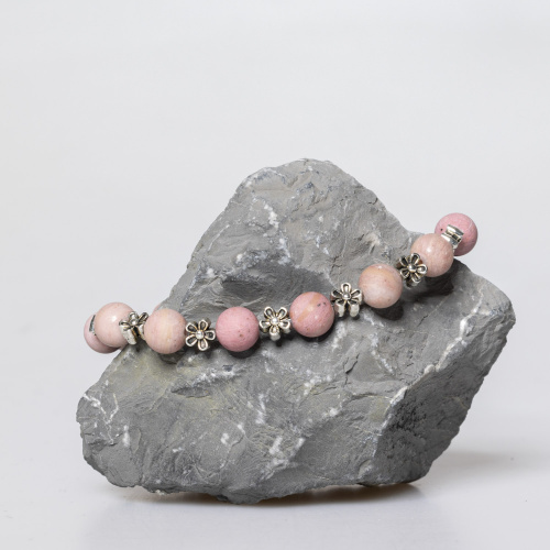 Rhodonit Armband matt 8 mm mit Blumenelementen