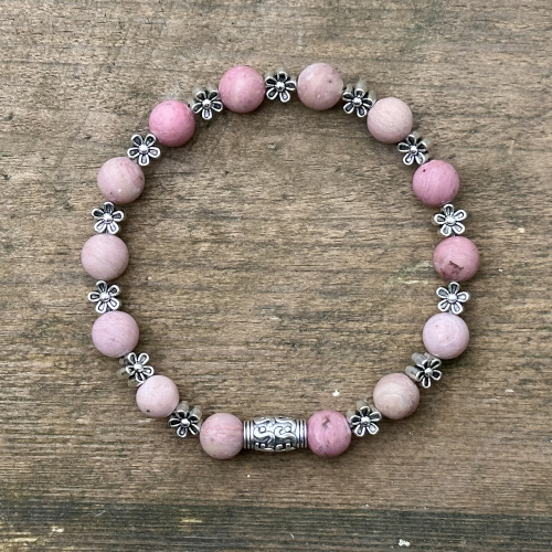 Rhodonit Armband matt 8 mm mit Blumenelementen