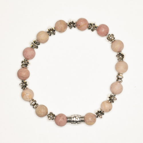 Rhodonit Armband matt 8 mm mit Blumenelementen