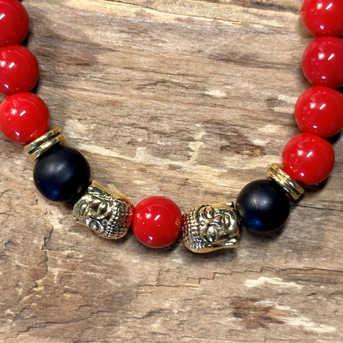 Roter Kunststein mit Onyx und Baddha Köpfen 8 mm