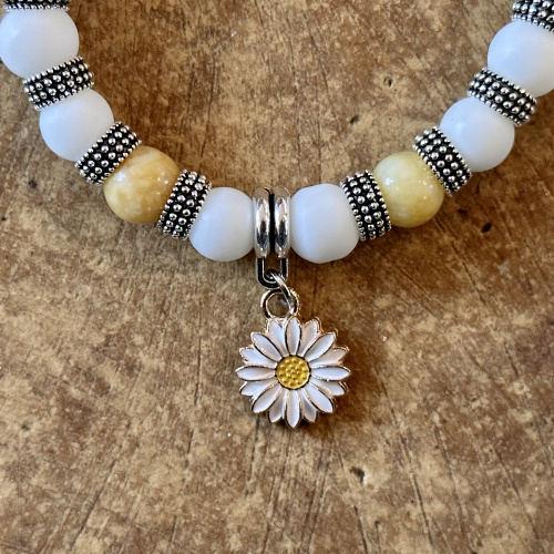 Weisses Kunststein Armband mit gelber Jade 8 mm