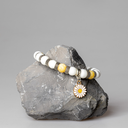 5640Weisses Kunststein Armband mit gelber Jade 8 mm2