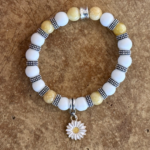 Weisses Kunststein Armband mit gelber Jade 8 mm