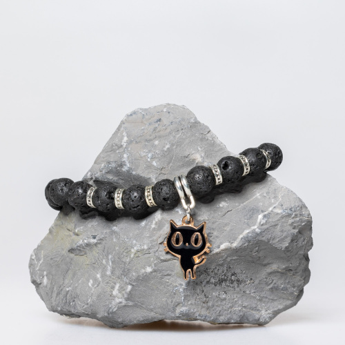 Lava Armband mit Katzenanhänger matt 8 mm