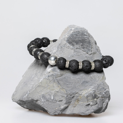Lava Armband mit Katzenanhänger matt 8 mm