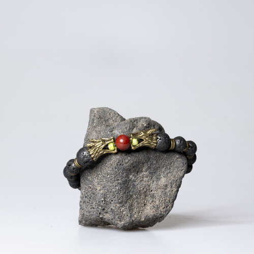 Lavastein Armband mit Drachenköpfen 8 mm matt