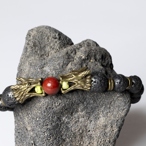 5691-Lavastein Armband mit Drachenköpfen 8 mm matt